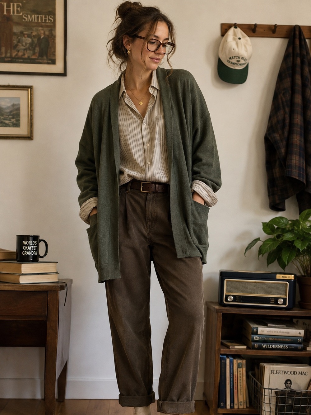 Leo & Nicole Olive Open Front Cardigan Size XL Longline Pockets